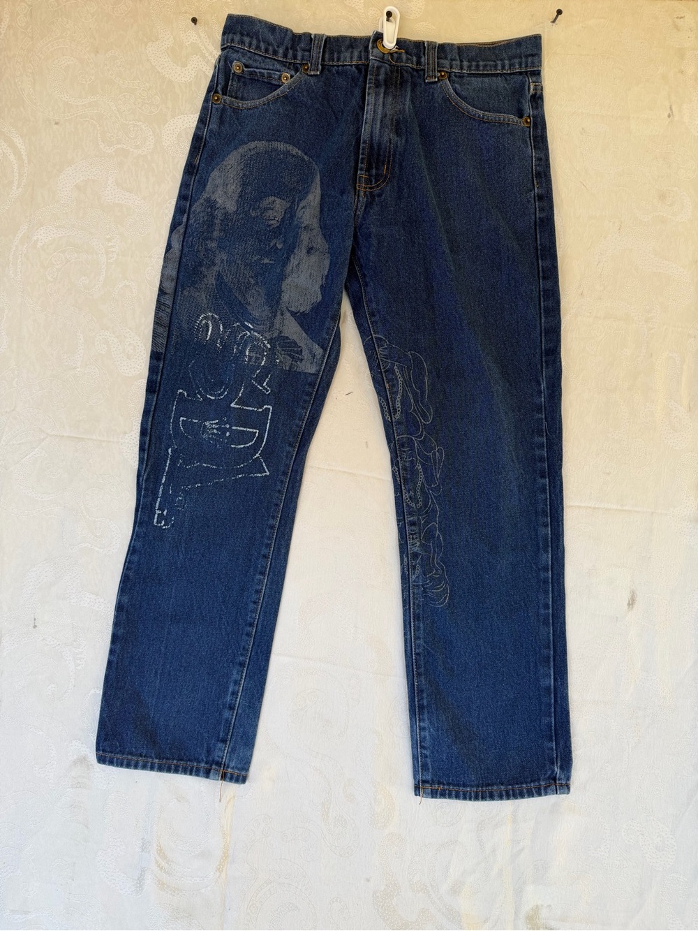 SkysDaLimit Dark Blue Straight Jeans with Subtle Graphic SDL
